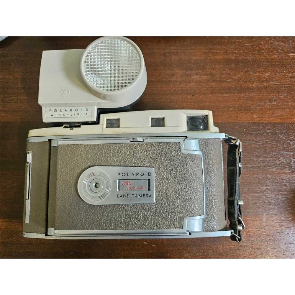 Polaroid 850 Electric Eye Land Camera Grey Vintage Wink Light Leather Case Set